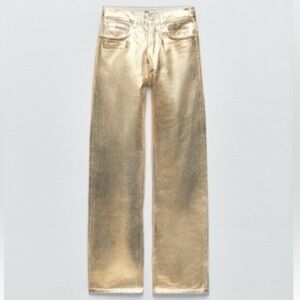 Gold metallic jeans Zara